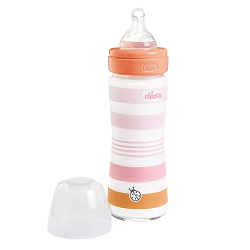 Chicco ▫️ Biberão Benessere de fluxo lento, com tetina Physio em silicone macio e acabamento Soft Sense, anticólicos, reduz a regurgitação e a irritabilidade, biberão de vidro de 240 ml, a partir dos 0 meses, para 2
