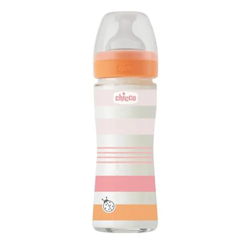 Chicco ▫️ Biberão Benessere de fluxo lento, com tetina Physio em silicone macio e acabamento Soft Sense, anticólicos, reduz a regurgitação e a irritabilidade, biberão de vidro de 240 ml, a partir dos 0 meses, para 4