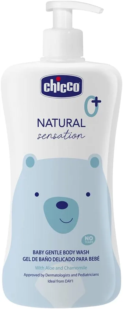 Chicco ▫️ Gel de Banho Natural Sensation, Produtos de Higiene para Bebés e Recém-nascidos a partir dos 0 meses, Ingredientes Naturais, Limpa a pele e o corpo do bebé, Embalagem sustentável, 500 ml