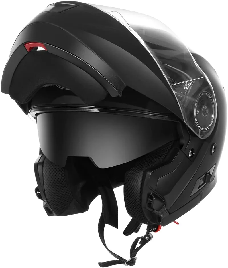 YEMA Helmet ▫️ Capacete de Moto Modular Homologado pela ECE - YEMA 1650926M Capacete Integral de Moto para Scooter, para Mulheres, Homens e Adultos, com Viseira Dupla - Preto Mate - M