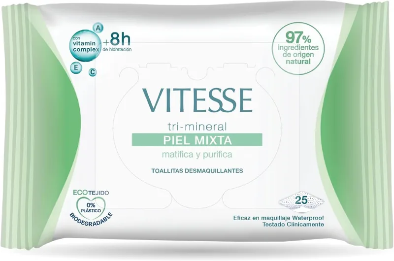 Vitesse ▫️ Toalhitas Desmaquilhantes Tri-Mineral, 25 unidades