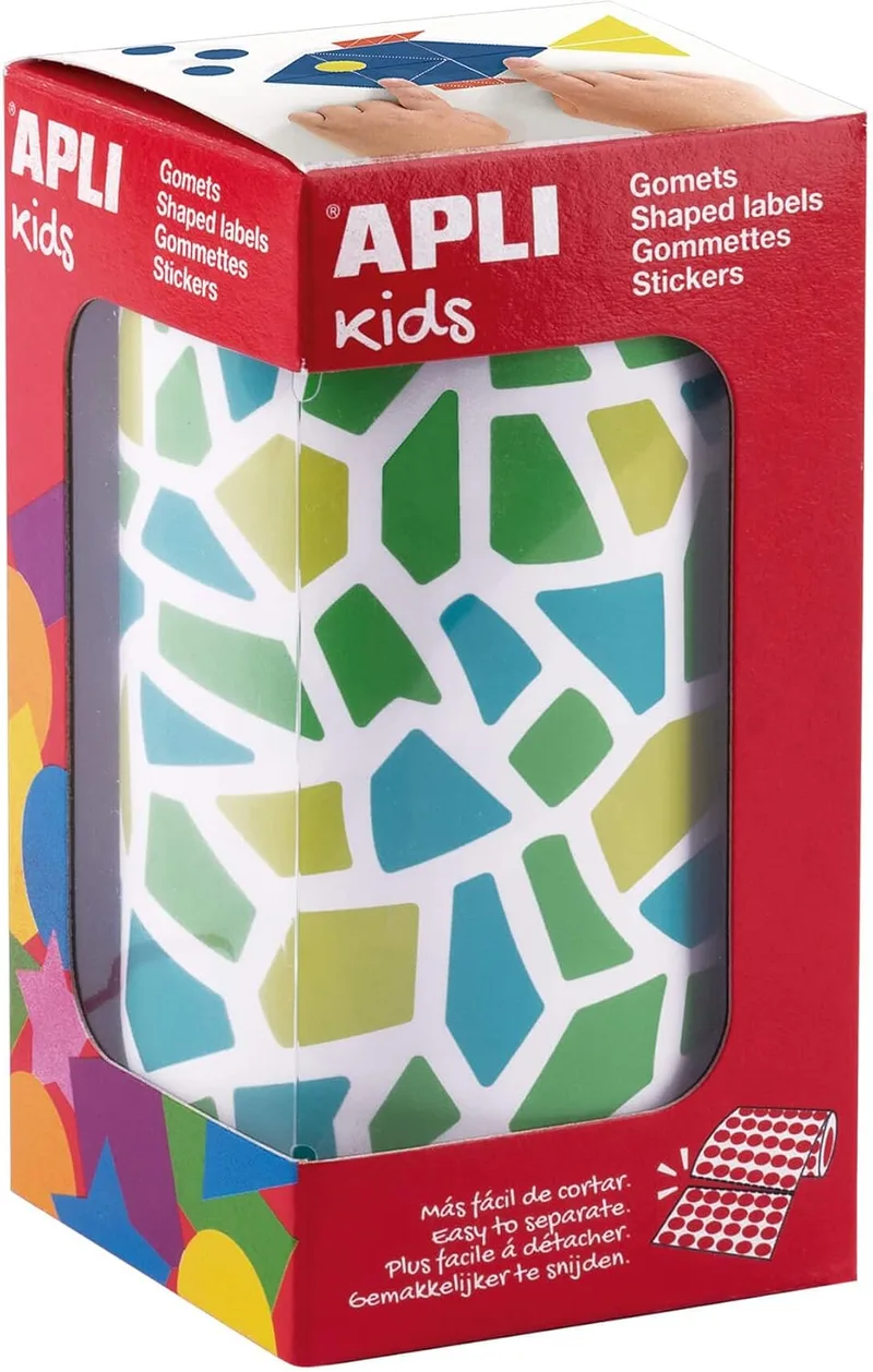 APLI Kids ▫️ 19505 - Rolo de autocolantes com formas de mosaicos; cores: azul, verde e amarelo; autocolante removível