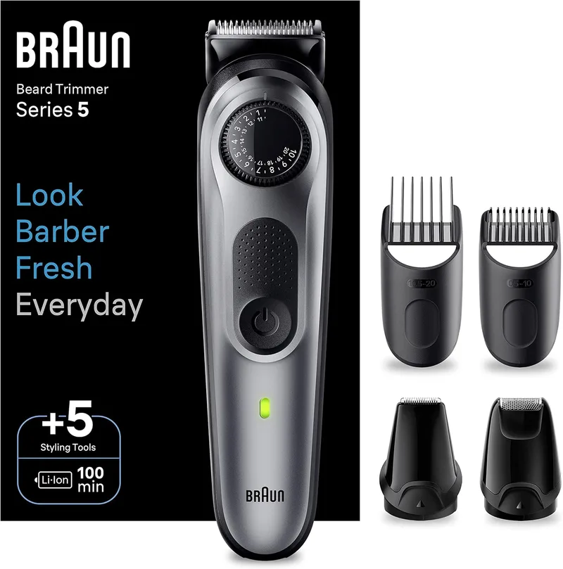 Braun ▫️ Aparador de barba Série 5 BT5440, aparador para homens com acessórios de design, 100 minutos de autonomia