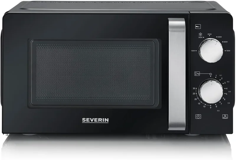 Severin ▫️ Micro-ondas individual micro-ondas analógico para aquecer e descongelar, micro-ondas manual com prato giratório para uma distribuição uniforme do calor, preto, MW 7886