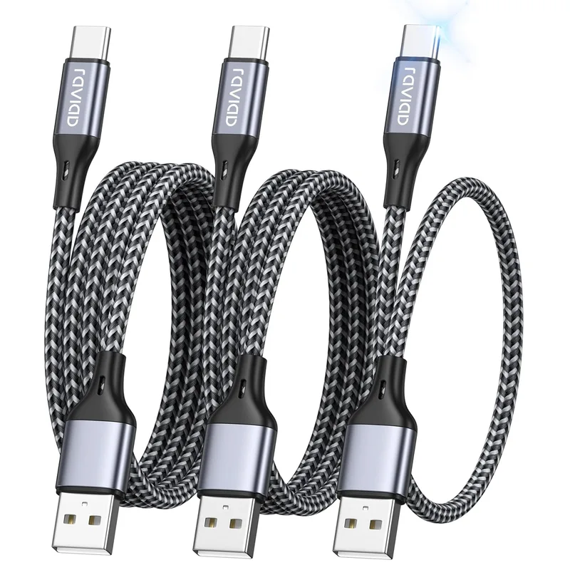 RAVIAD ▫️ Cabo USB C [3Pack 0.3M 1M 2M] Cabo USB C Carregamento Rápido 3.1A Carregamento Rápido e Sincronização Cabo Carregador de Nylon Tipo C para iPhone 15 Pro Max, Samsung Galaxy S24 S23 S22 S21 S20 A53, Huawei P60