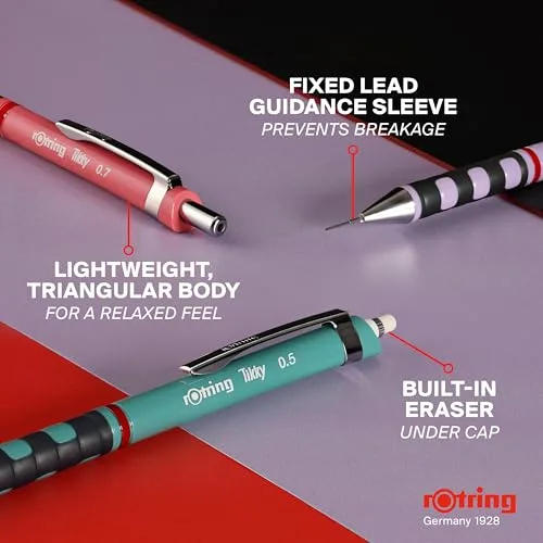 Rotring ▫️ Porta-lápis Tikky em tons pastel | HB de 0,7 mm | Azul opalino | com punhos de borracha confortáveis | 12 unidades 6