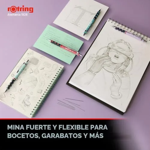 Rotring ▫️ Porta-minas Tikky em tons pastel | HB de 0,7 mm | Flor de orquídea | com punhos de borracha confortáveis | 12 unidades 2