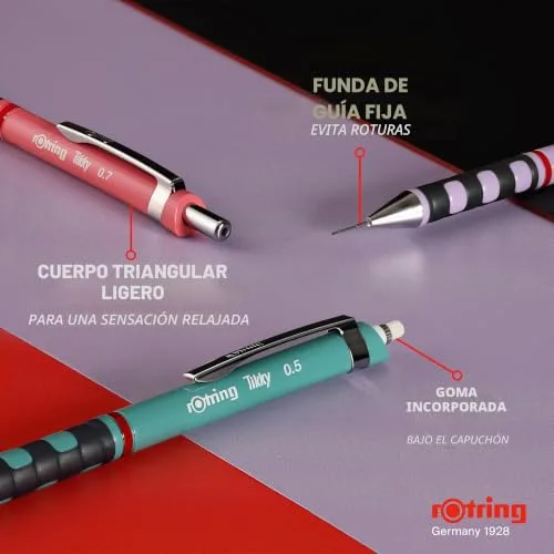 Rotring ▫️ Porta-minas Tikky em tons pastel | HB de 0,7 mm | Flor de orquídea | com punhos de borracha confortáveis | 12 unidades 3