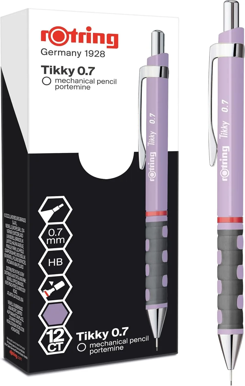 Rotring ▫️ Porta-minas Tikky em tons pastel | HB de 0,7 mm | Flor de orquídea | com punhos de borracha confortáveis | 12 unidades
