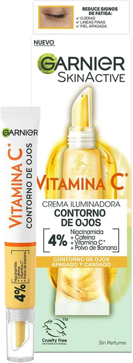 Garnier ▫️ Creme de Olhos, com 4% de Vitamina C + Niacinamida + Cafeína + Banana em Pó, Tratamento Anti-olheiras - 15ml