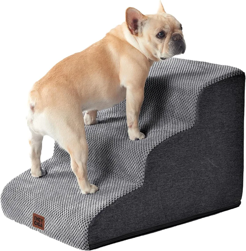 EHEYCIGA ▫️ Escada para cães pequenos com 3 degraus, cinzenta | 40 x 57 x 40 cm Rampa em esponja para cães, para cama e sofá, escada para animais de estimação pequenos com capa lavável e antiderrapante