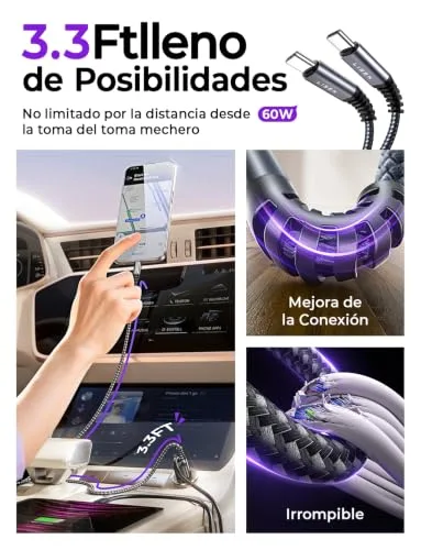LISEN ▫️ Carregador para carro com carregamento rápido, tomada do isqueiro, USB-C, 69 W + 60 W, cabo, acessórios 5