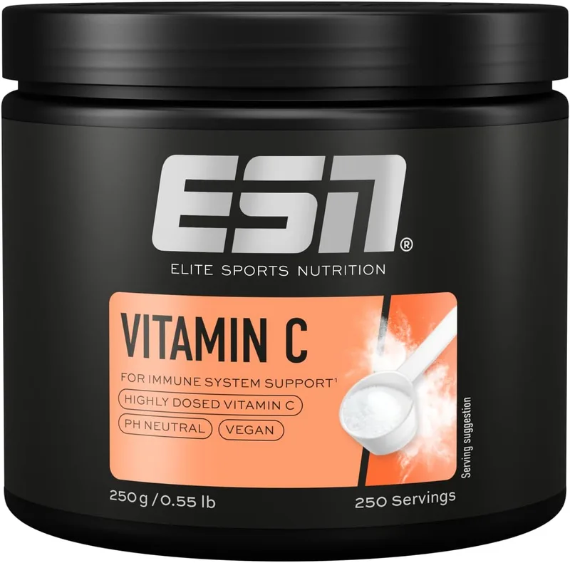 ESN ▫️ Vitamina C, 250 g em pó, dose elevada, vitamina C facilmente solúvel