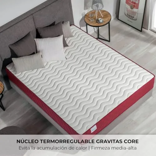 Nalui ▫️ Colchão viscoelástico reversível Gredos 140 x 180 cm com sistema VISCONFORT, tecido elástico e tecido 3D respirável. Altura: ±24 cm | Firmeza média-alta | Adaptável | Fabricado em Espanha 3