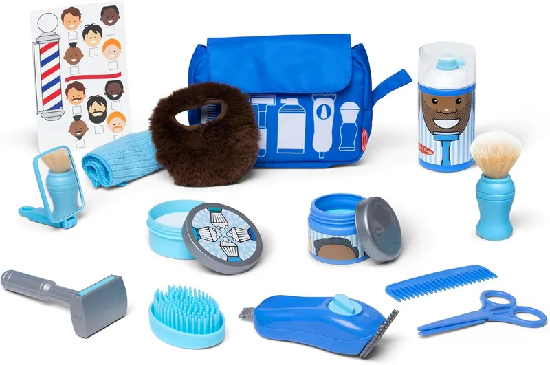 MELISSA & DOUG - Conjunto de barbearia: Conjunto de barbear com barba e 16 acessórios - 6074900 - Brinquedos para crianças a partir dos 3 anos - Conjunto para bebés a partir dos 3 anos + Jogos para o parque infantil