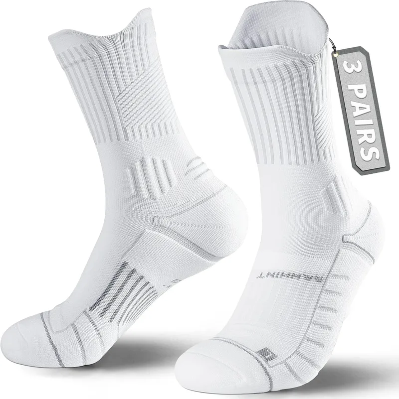 Rahhint ▫️ Meias de compressão Coolmax para homem, antiámpulas desportivas, amortecimento respirável, apoio do arco (tamanhos 35-51, 3 pares)