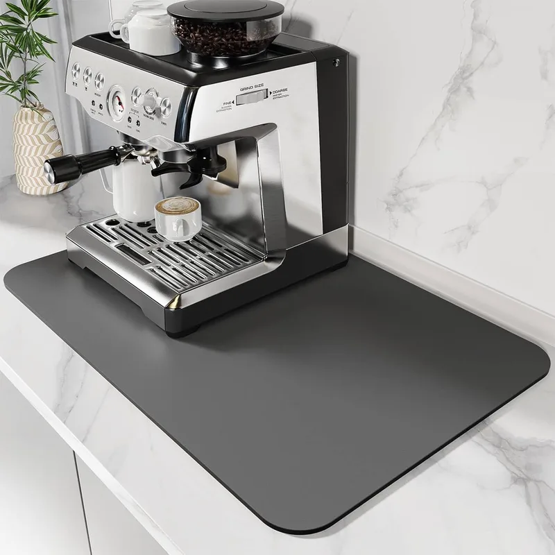 DK177 ▫️ Tapete de café para bar de café, tapete de secagem que absorve as nódoas com base de borracha impermeável, adequado para debaixo da máquina de café, máquina de café, máquina de café expresso (cinzento escuro, 24 x 16