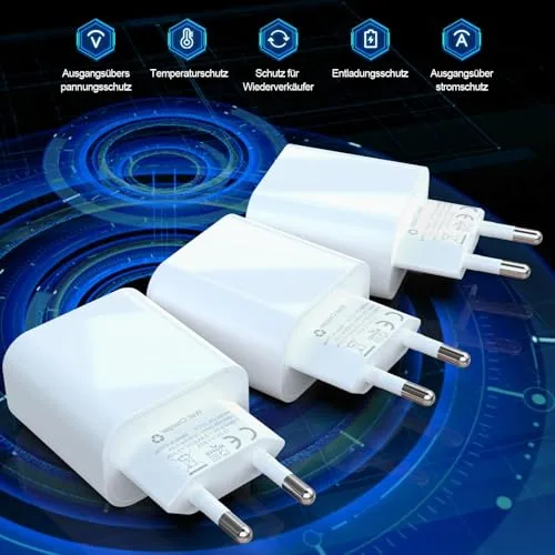 GEJIN ▫️ 3 x Adaptador USB-C de 20 W para iPhone 14 Plus, Pro, MAX, 13, 12, 11, SE, iPad, PD 3.0 para iPhone - Carregador rápido - Adaptador de corrente USB (sem cabo de carregamento) 2