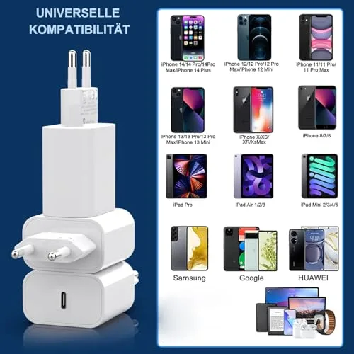 GEJIN ▫️ 3 x Adaptador USB-C de 20 W para iPhone 14 Plus, Pro, MAX, 13, 12, 11, SE, iPad, PD 3.0 para iPhone - Carregador rápido - Adaptador de corrente USB (sem cabo de carregamento) 7