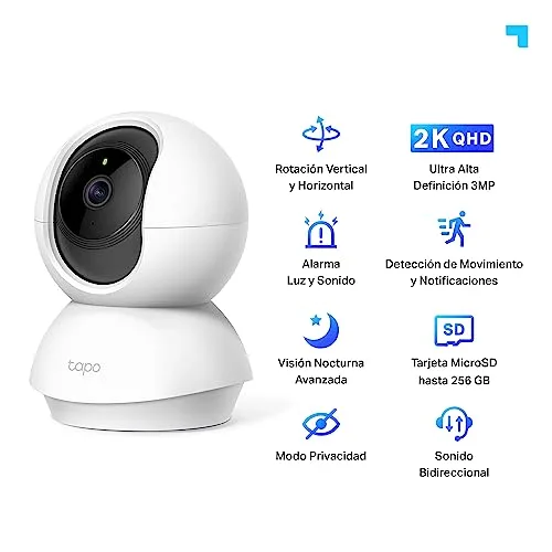 Tapo ▫️ C210P2 - Câmara de vigilância Wi-Fi para interior com visão de 360º, 2K 3MP, deteção por IA 2