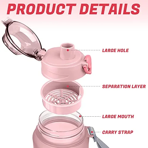 KEPEAK ▫️ Garrafa de Água, Garrafa de Água para o Ginásio de 1 L com Coador, Garrafa para Bicicleta sem BPA, Reutilizável com Vedação em Silicone, Garrafa de Água Desportiva Resistente para o Escritório, a Escola e o Ar Livre 5