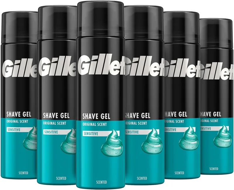Gillette ▫️ Gel de barbear para pele sensível Classic Men's, ajuda a proteger contra a irritação do barbear, fórmula Comfort Glide, 200 ml x6