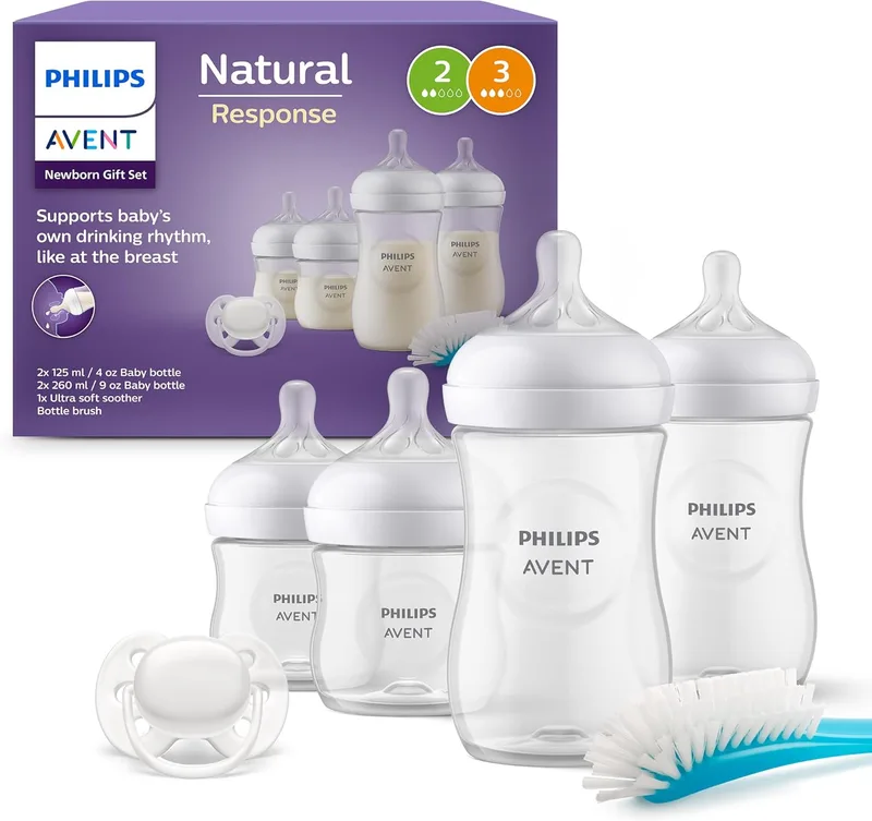 AVENT ▫️ Conjunto de biberões Philips para recém-nascidos: 4 biberões, chupeta ultra macia e escova para biberões, para bebés dos 0 aos 12 meses (modelo SCD838/11)