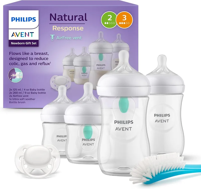 Philips ▫️ Conjunto de oferta para recém-nascido Avent: 4 biberões com sistema AirFree, chupeta ultra macia e escova, 0-12 meses (modelo SCD657/11)