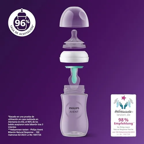 AVENT ▫️ Philips Biberão Natural Response: biberão de 260 ml com sistema AirFree, sem BPA, para recém-nascidos a partir do 1.º mês (modelo SCY673/01) 2