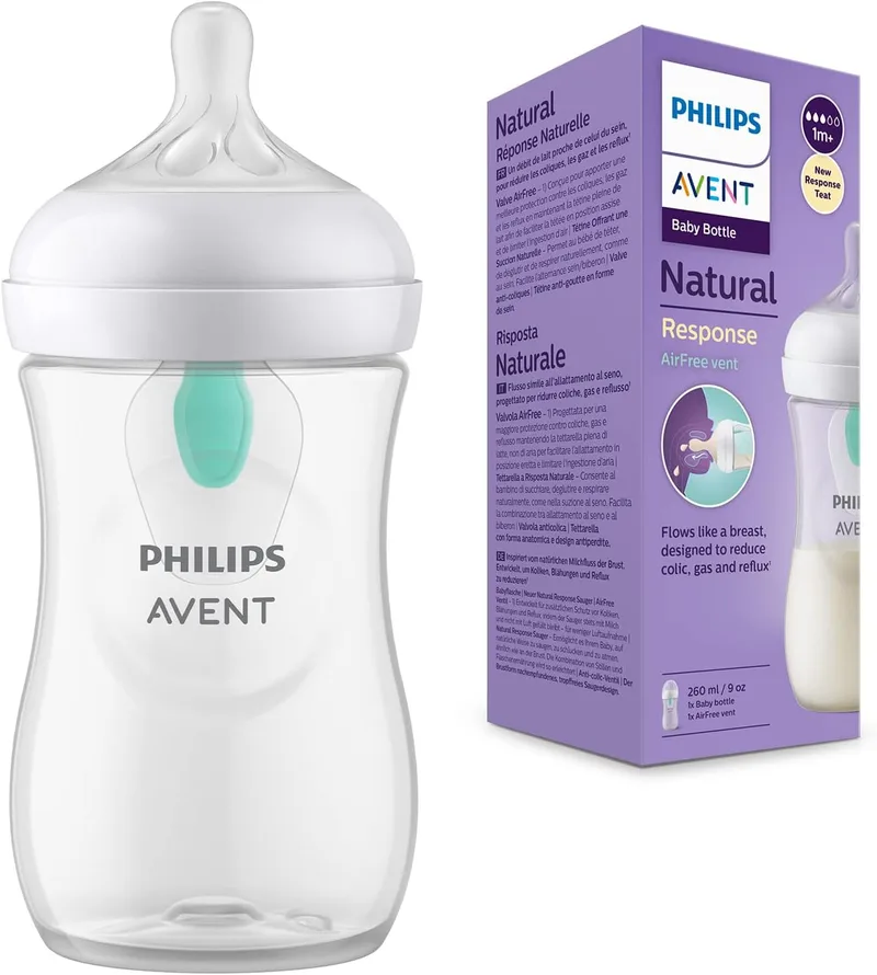 AVENT ▫️ Biberão Philips Natural Response - 260 ml AirFree, sem BPA, para recém-nascidos a partir de 1 mês (modelo SCY673/01)