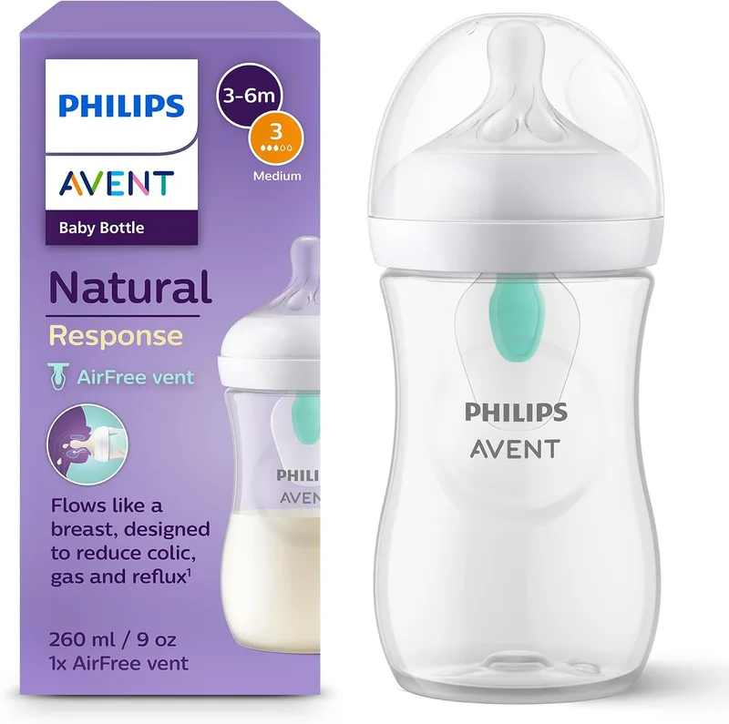 AVENT ▫️ Philips Biberão Natural Response: biberão de 260 ml com sistema AirFree, sem BPA, para recém-nascidos a partir do 1.º mês (modelo SCY673/01)