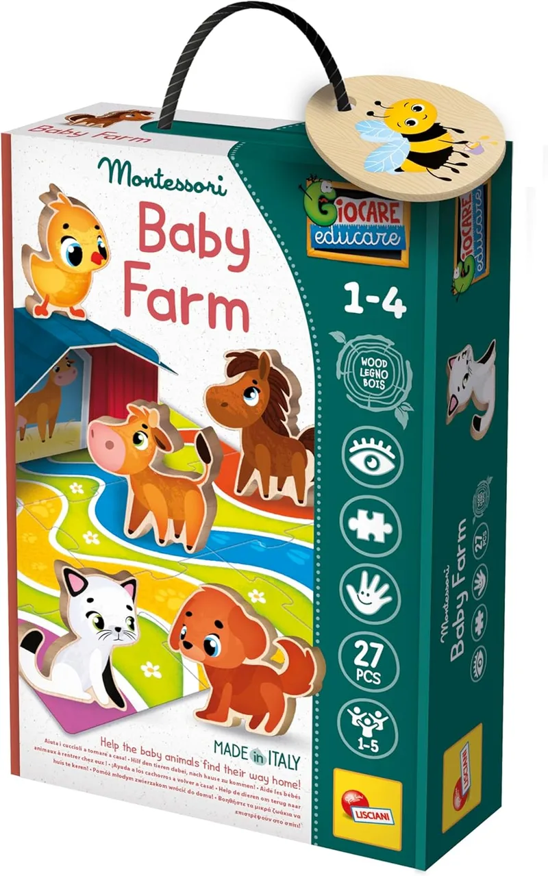 Liscianigiochi ▫️ Quinta do bebé - jogo didático em madeira - baseado no método Montessori - LISCIANI