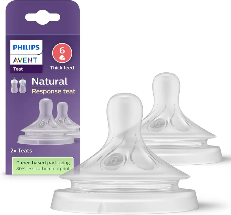 PHILIPS ▫️ Avent Tetina para biberão Natural Response: 2 tetinas para biberão sem BPA, para bebés a partir dos 6 meses (modelo SCY966/02)