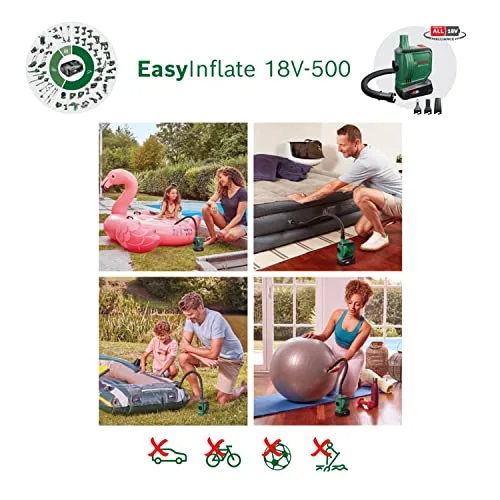 Bosch ▫️ Bomba de ar a bateria /bomba de ar para colchões insufláveis EasyInflate 18 V-500 (1 bateria de 2,0 Ah; sistema de 18 V; para encher ou esvaziar camas, piscinas ou brinquedos insufláveis; em caixa) 3