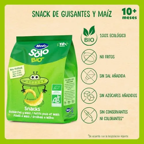 Solo ▫️ Hero Bio Snacks de Ervilhas e Milho para Bebés a partir dos 10 meses, 6 x 40 g 4
