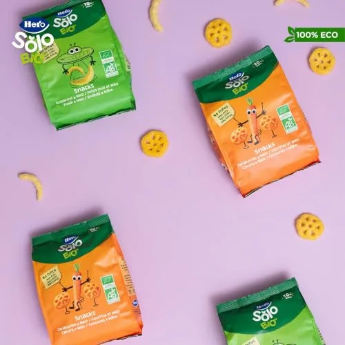 Solo ▫️ Hero Bio Snacks de Ervilhas e Milho para Bebés a partir dos 10 meses, 6 x 40 g 6