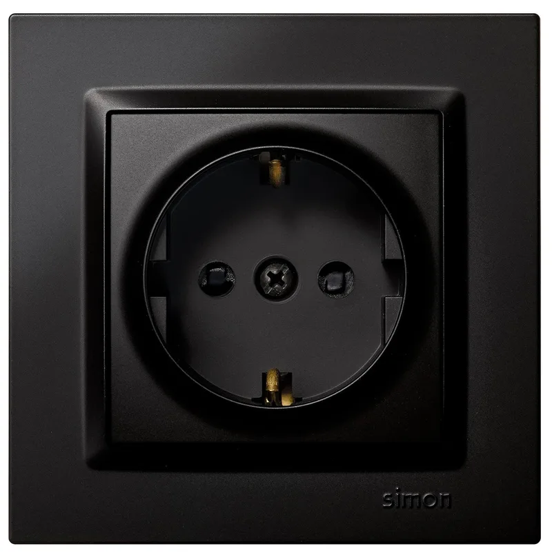 Simon ▫️ 10 Tomada Schuko para encastrar, preta, 16 A, 250 V – Moldura, tampa e mecanismo