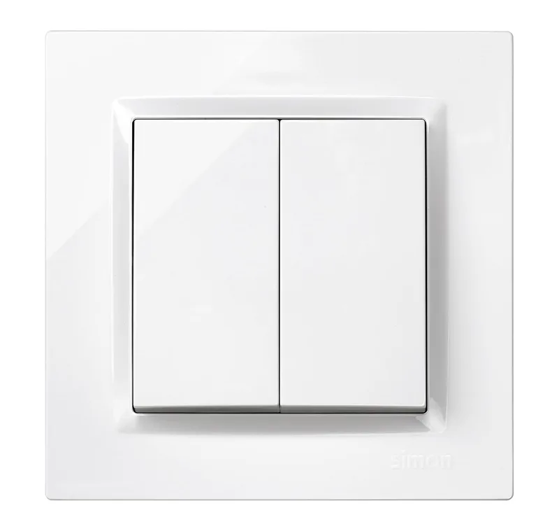 Simon ▫️ Interruptor Duplo, Série 10, 230V, Interruptor de Parede Interior, Fácil de Instalar, Inclui Moldura, Tampa e Mecanismo, Cor Branco