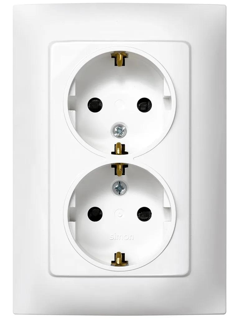 Simon ▫️ Tomada dupla de encastrar Schuko, Série 10, 250 V, 10 A, tomada de parede plana e fina, fácil de instalar, inclui moldura, tampa e mecanismo, base da tomada fêmea na cor branca