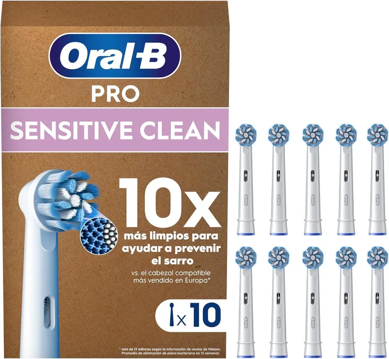 Oral-B ▫️ Sensitive Clean - Cabeças de substituição originais, brancas, embalagem de 10 - Recambios para a escova de dentes elétrica Pro, filamentos ultra-suaves para gengivas sensíveis