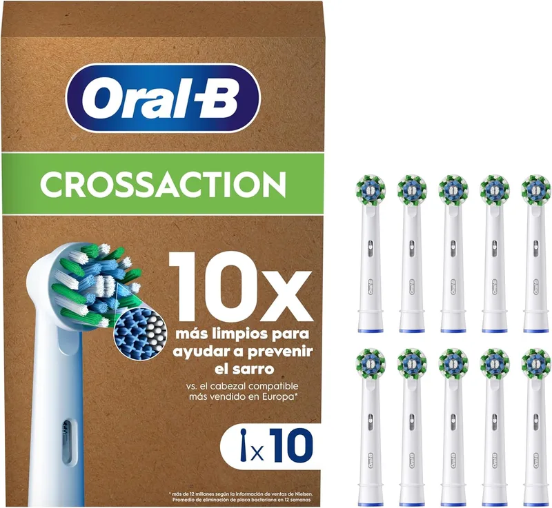 Oral-B ▫️ Pro CrossAction ORIGINAL Cabeças de substituição para escova de dentes eléctrica Pro, embalagem de 10 recargas com indicador de utilização, branco (tamanho de caixa de correio)