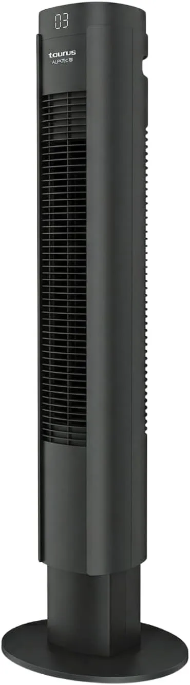 Taurus ▫️ Ventilador de torre Babel RCH 50W, Altura 86cm, 4 velocidades, 3 modos Normal/Brilhante/Noite, Temporizador 9h, Desligar automático, Oscilação, Controlo remoto, Seletor tátil, Cinzento