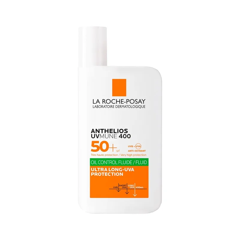 La Roche-Posay ▫️ Fluido Invisível, Protetor Solar com FPS 50+, Efeito Matificante 24 Horas, Resistente à Água, ao Suor e à Areia, Fórmula com Mexoryl 400, Anthelios UV-MUNE 400 Oil Control, 50 ml