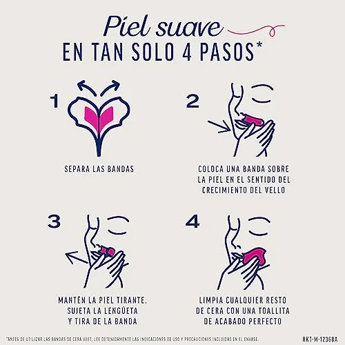 Veet ▫️ Expert - Tiras de cera fria para depilação facial, adequadas para o lábio superior (bigode), com manteiga de karité, 16 tiras 4