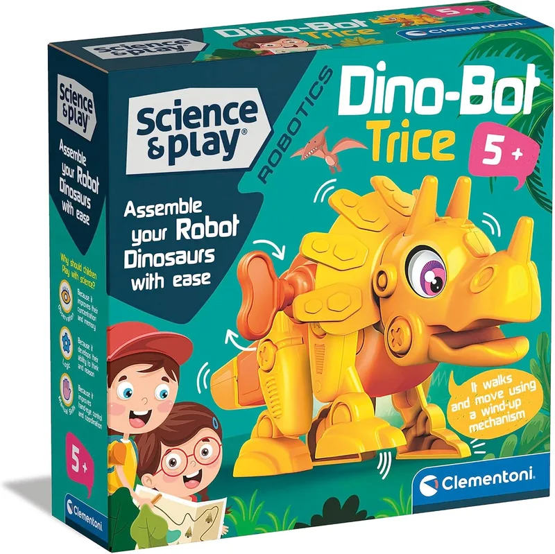 Clementoni ▫️ Dino BOT Triceratops, Conjunto de robô para montar e aprender robótica infantil, Brinquedo educativo para crianças a partir dos 5 anos (75073)