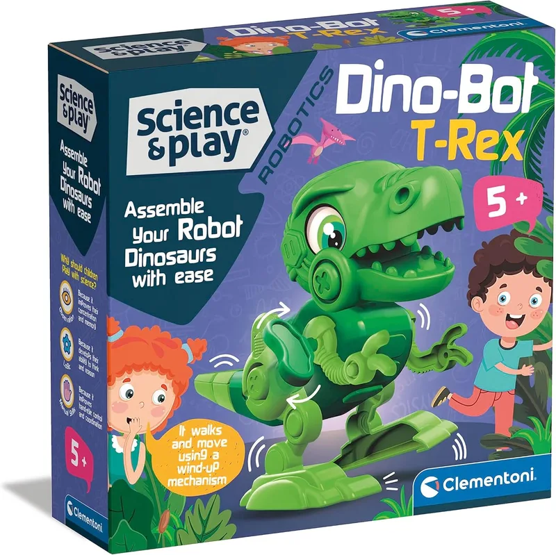 Clementoni ▫️ Dino BOT T-Rex, Conjunto de robô para montar e aprender robótica infantil, Brinquedo educativo para crianças a partir dos 5 anos (75073)