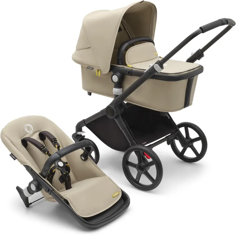 Bugaboo ▫️ Fox Cub - Carrinho de passeio todo-o-terreno, com berço de transporte e carrinho de passeio Design forte e leve, durável, com capota de sol extra grande, dobra-se numa peça portátil, bege