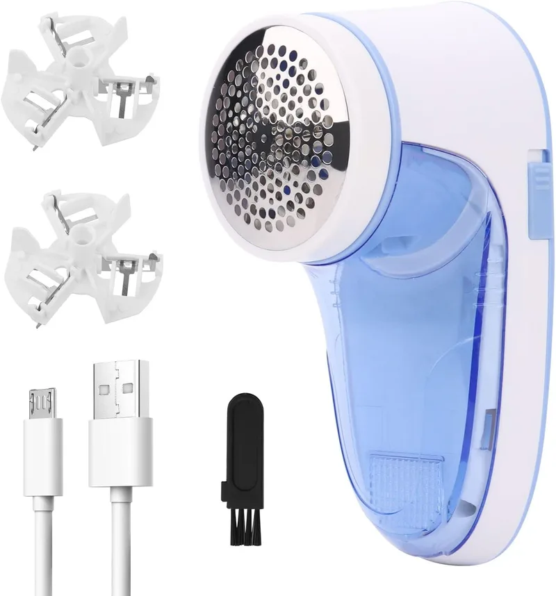 KEWUZY ▫️ Removedor de Fiapos Elétrico Portátil, Removedor de Fiapos de Camisola e Lã com Cabo USB e 2 Lâminas de Reserva