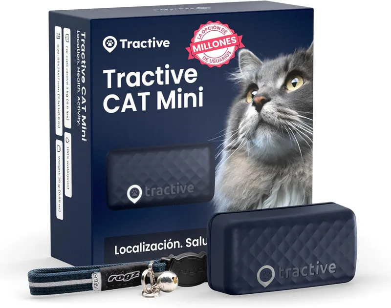 Tractive ▫️ Mini coleira GPS para gatos, localização em tempo real, histórico de localização, alertas de saúde, monitor de atividade, coleira incluída