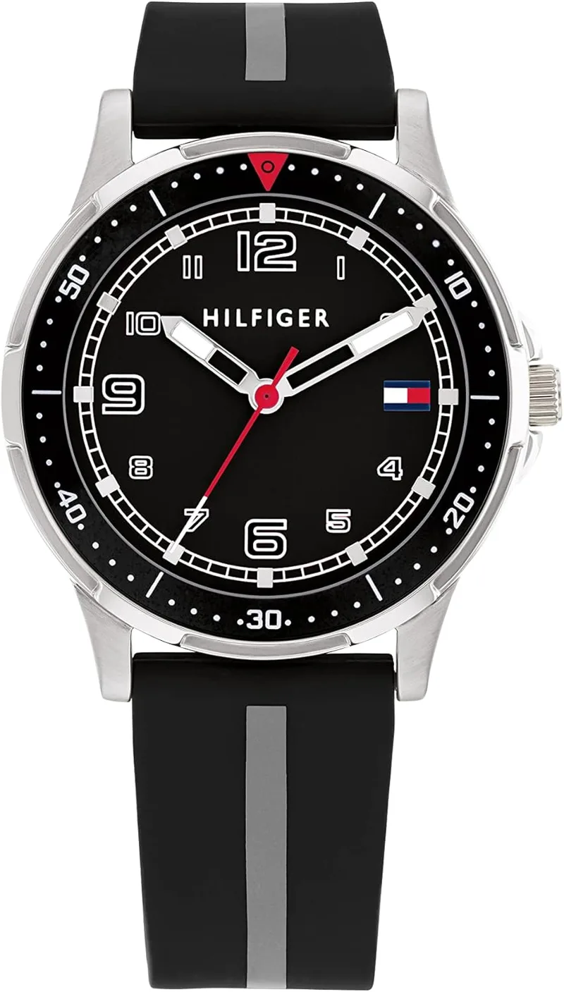 Tommy Hilfiger ▫️ Relógio com movimento de quartzo e três ponteiros para jovens, com bracelete em aço inoxidável ou silicone – Disponível em prateado, azul, rosa ou preto